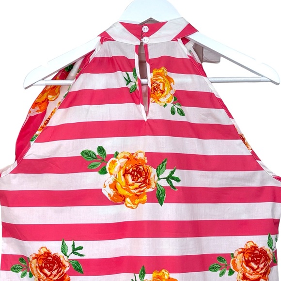 NY&C Pink White Striped Tank Top Neck Tie Bow Womens Size XL NWT - Picture 9 of 10